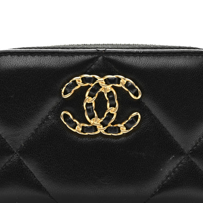 Chanel Lambskin Quilted Chanel 19 Zip Around Coin Purse Wallet Black 8 of 9