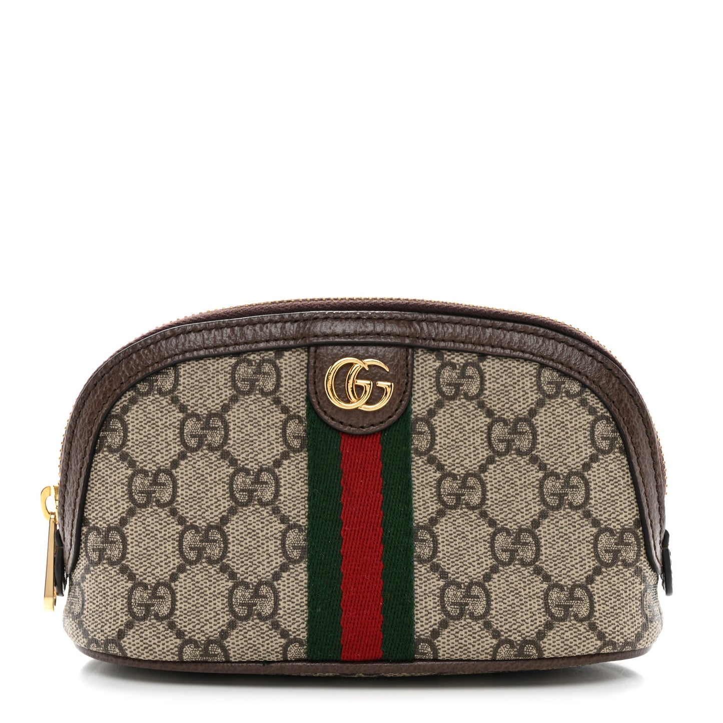 GG Supreme Monogram Textured Calfskin Web Medium Ophidia Cosmetic Case Beige Ebony New Acero