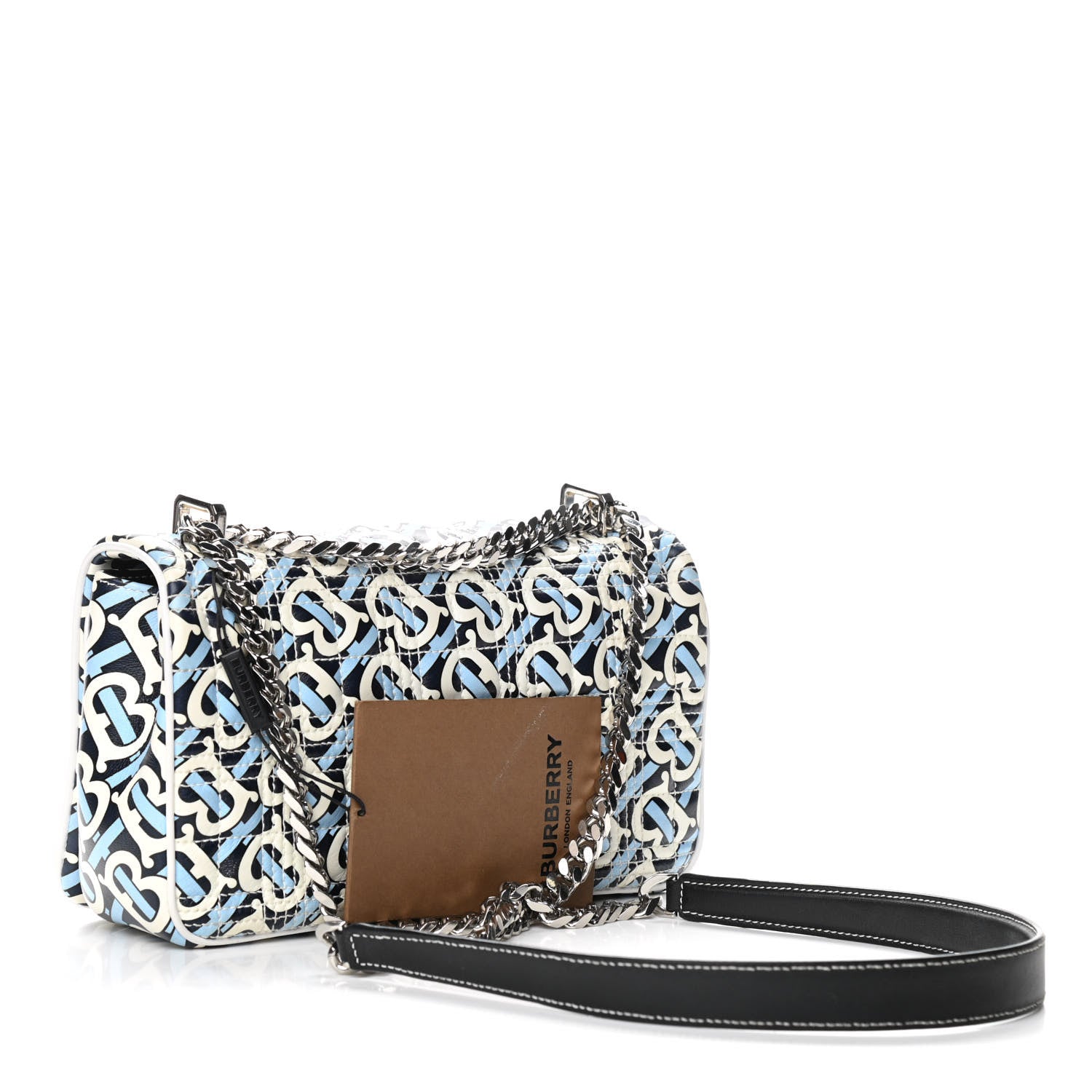 Burberry Lambskin Quilted Monogram TB Print Small Lola Bag Cobalt Black 3 of 9