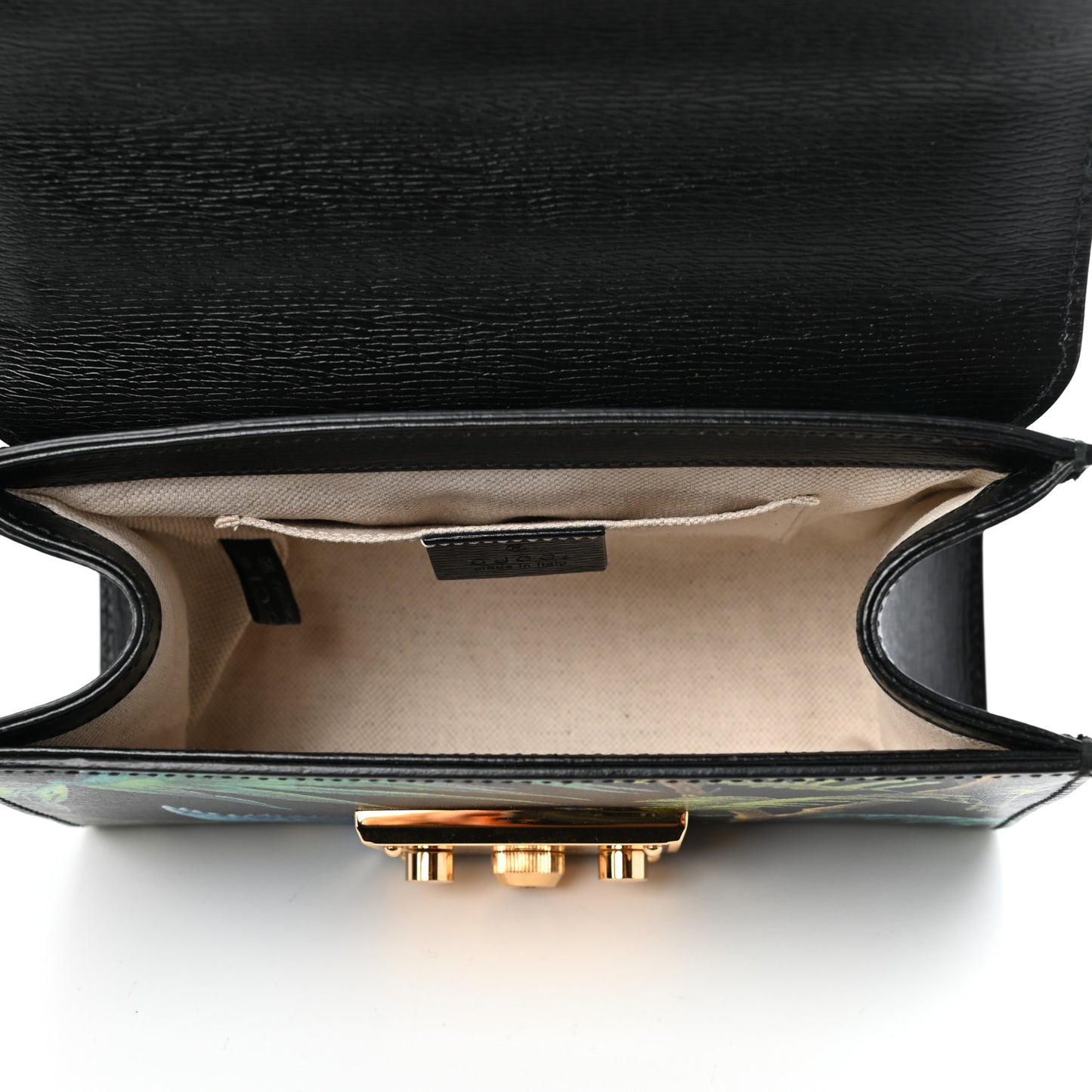 Calfskin Tropical Print Small Padlock Shoulder Bag Black Multi