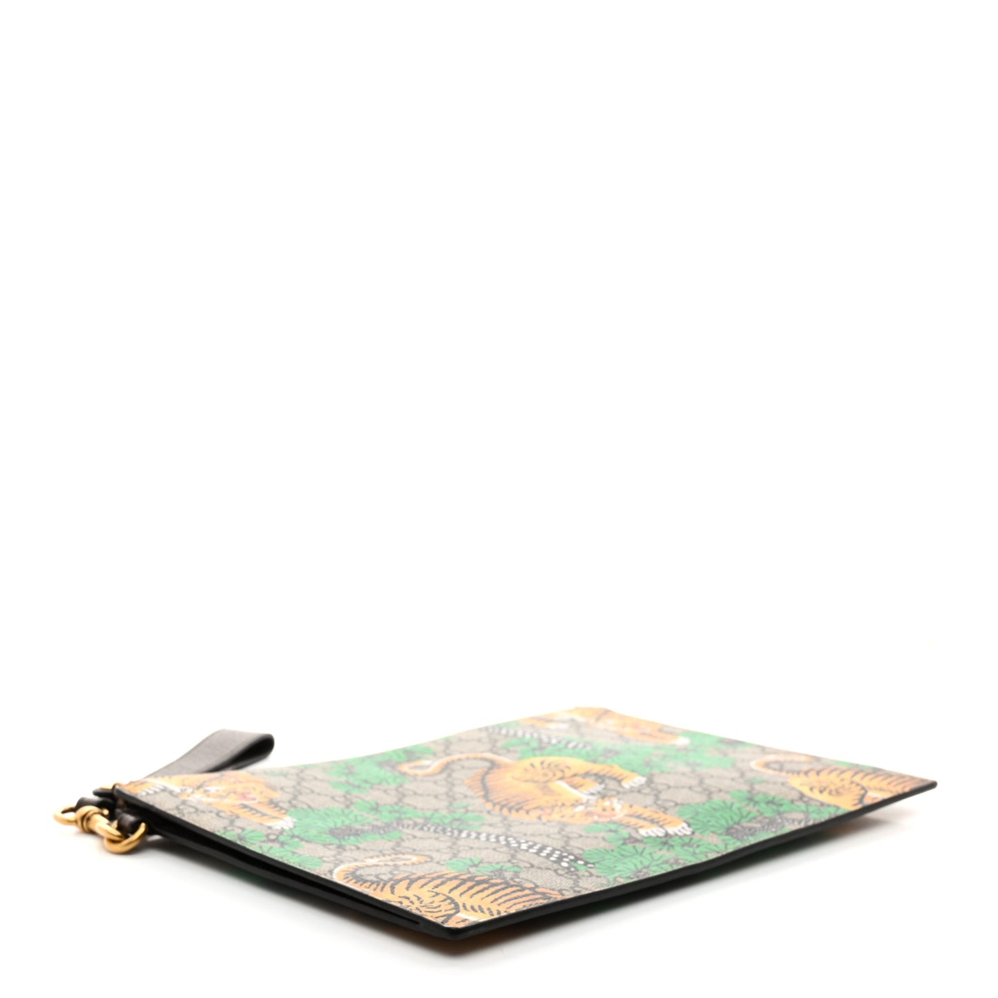GG Supreme Monogram Bengal Zip Wristlet Pouch Beige Yard