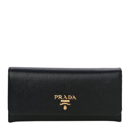 Prada Vitello Move Bi-Color Continental Flap Travel Wallet Black Lacca 2 of 11