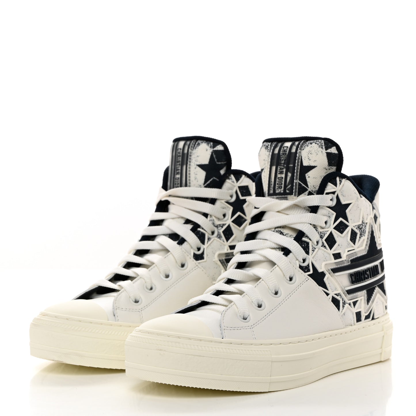 Canvas Embroidered Womens Walk'n' Dior Star High Top Sneakers 36 White Navy