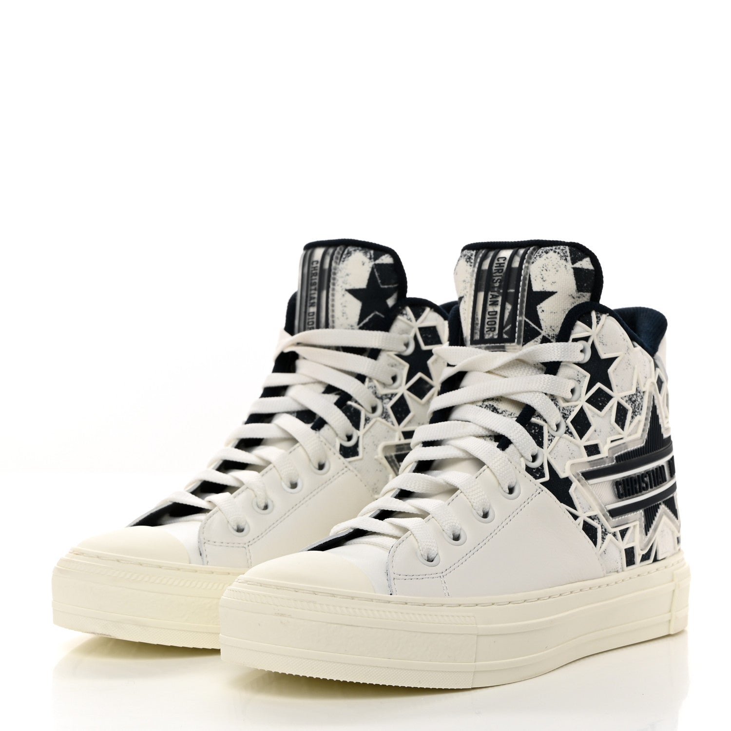 Christian Dior Canvas Embroidered Womens Walk'n' Dior Star High Top Sneakers 36 White Navy 3 of 8