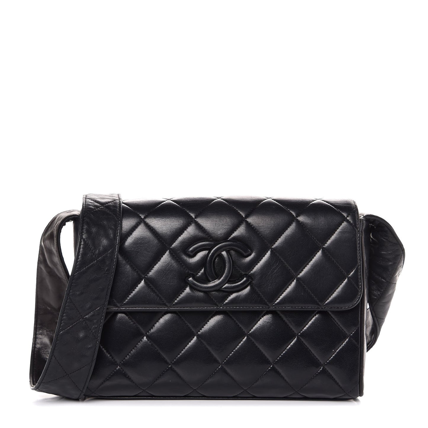 Lambskin Quilted CC Flap Shoulder Bag Black