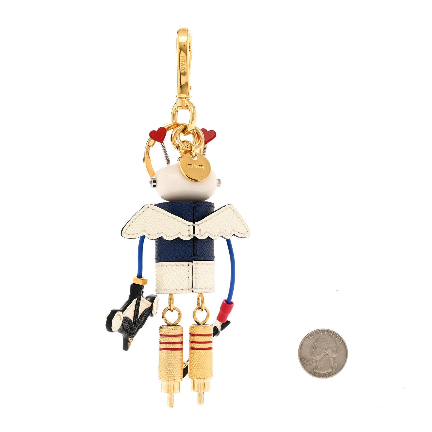 Saffiano Cupid Robot Trick Keychain Bright Blue White