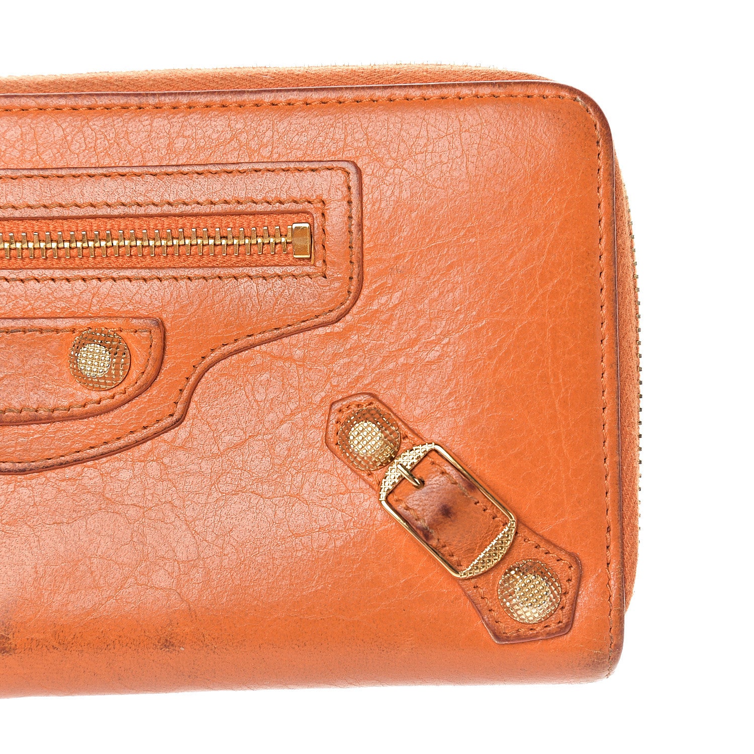 Balenciaga Agneau Classic Hardware Continental Zip Around Wallet Tangerine 11 of 15