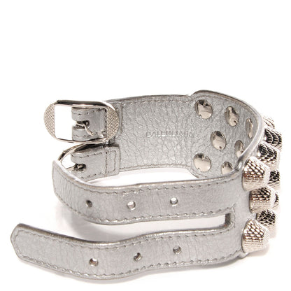 Balenciaga Agneau Giant Silver Hardware Three Row Stud Bracelet Gris Aluminum 3 of 4