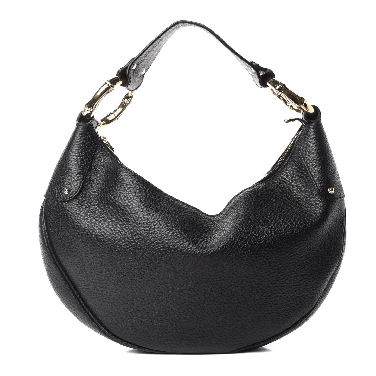 Calfskin Half Moon Bamboo Ring Hobo Black