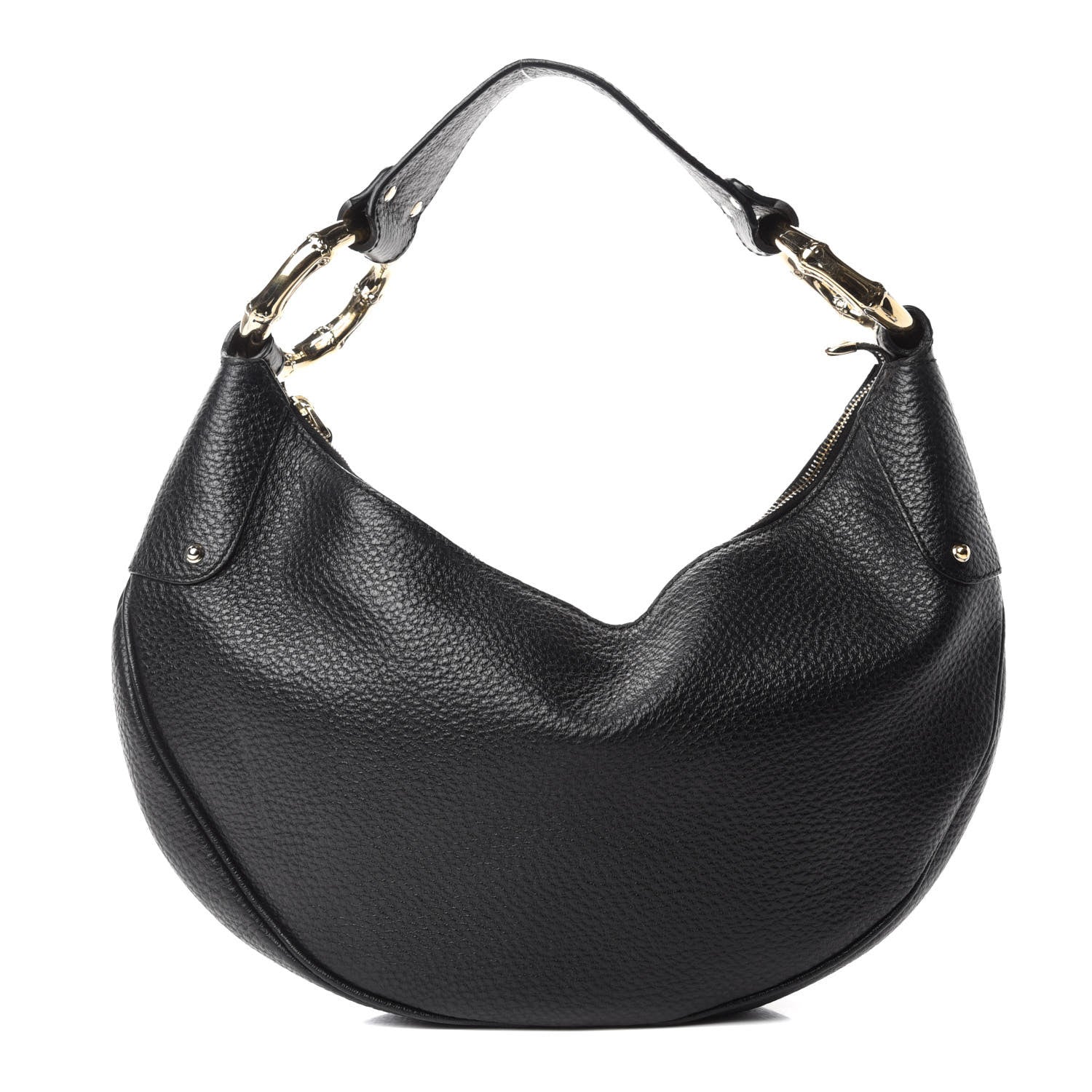 Gucci Calfskin Half Moon Bamboo Ring Hobo Black 1 of 10