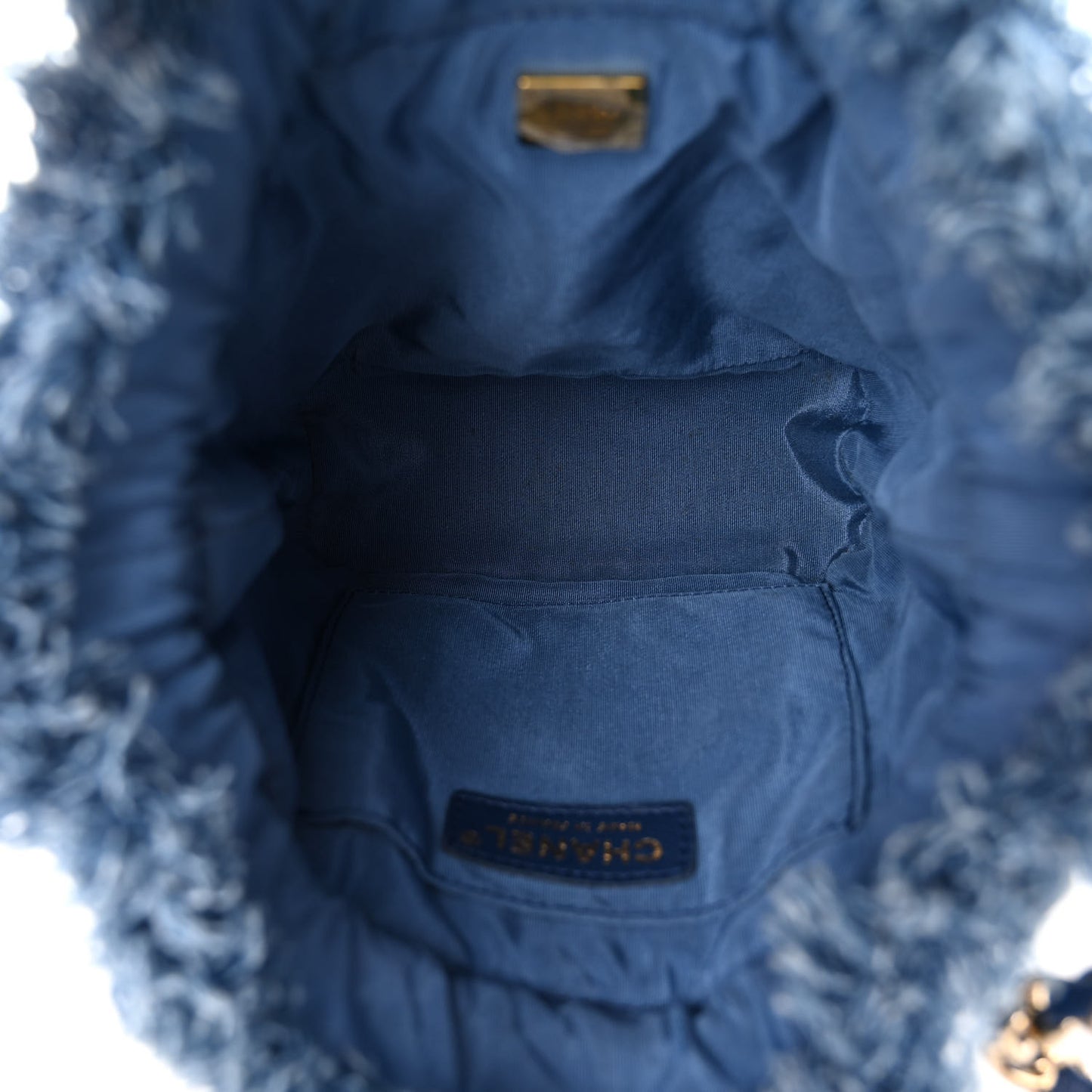 Denim Quilted Small Mood Bucket With Chain Blue Multicolor