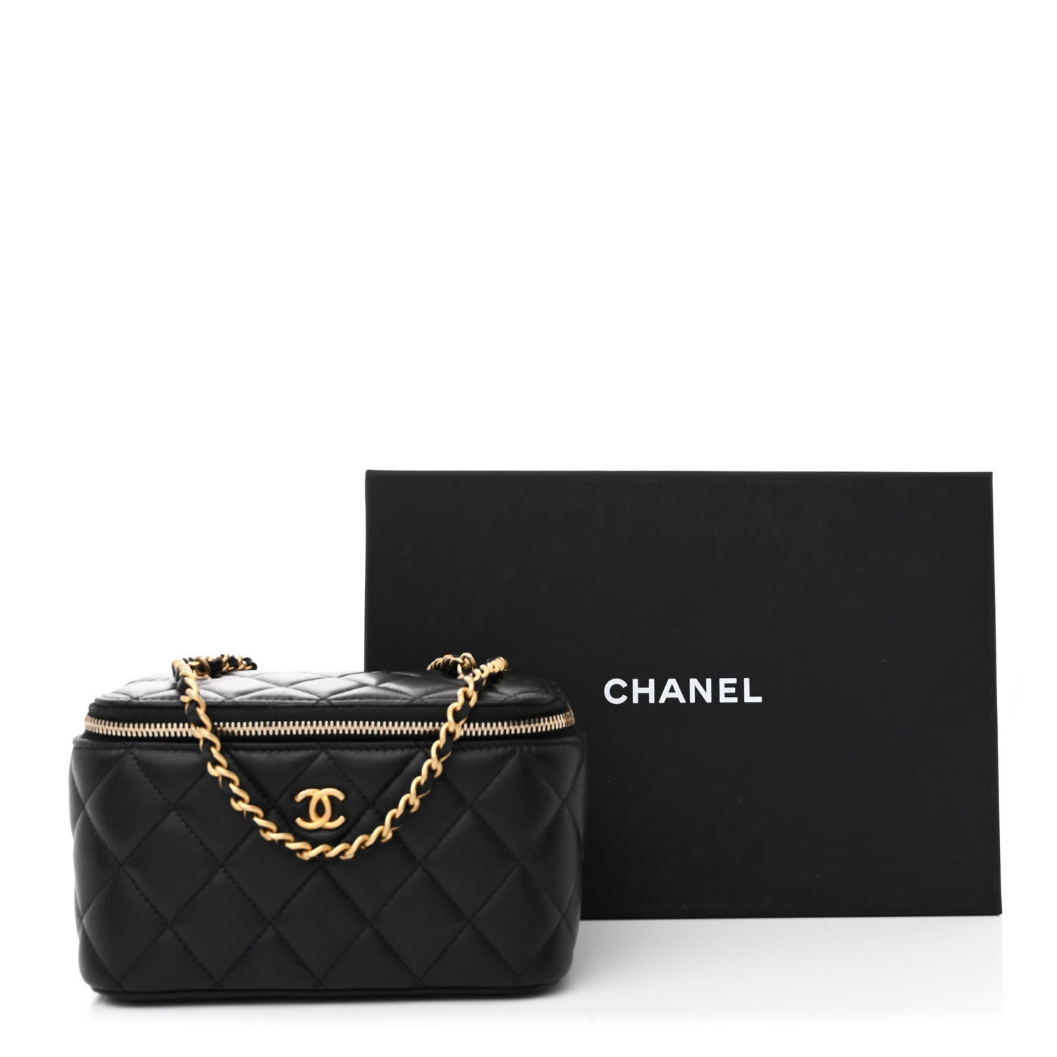 Chanel Lambskin Quilted Small Pearl Crush Vanity Case With Chain Black 11 of 11