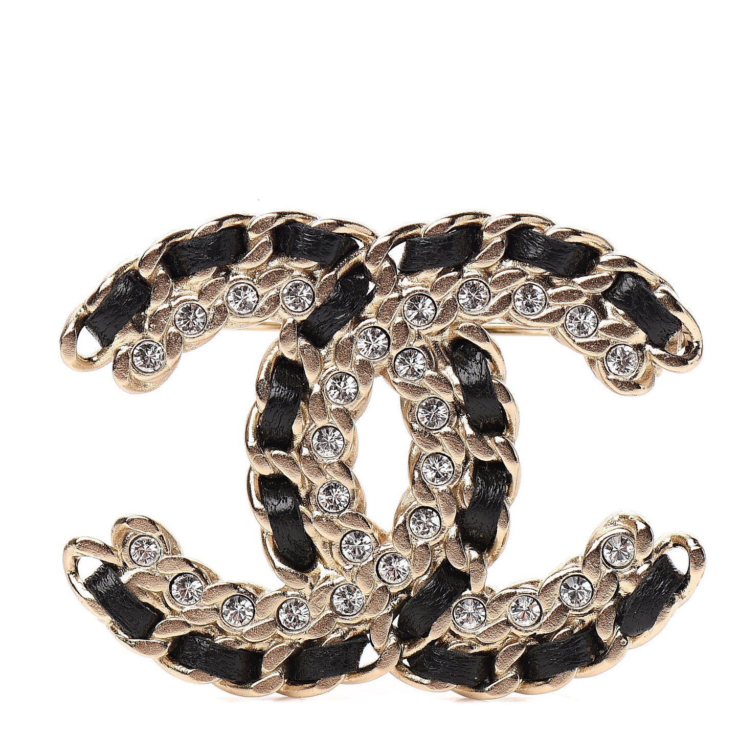 Lambskin Crystal Vintage Allure CC Chain Brooch Black Gold
