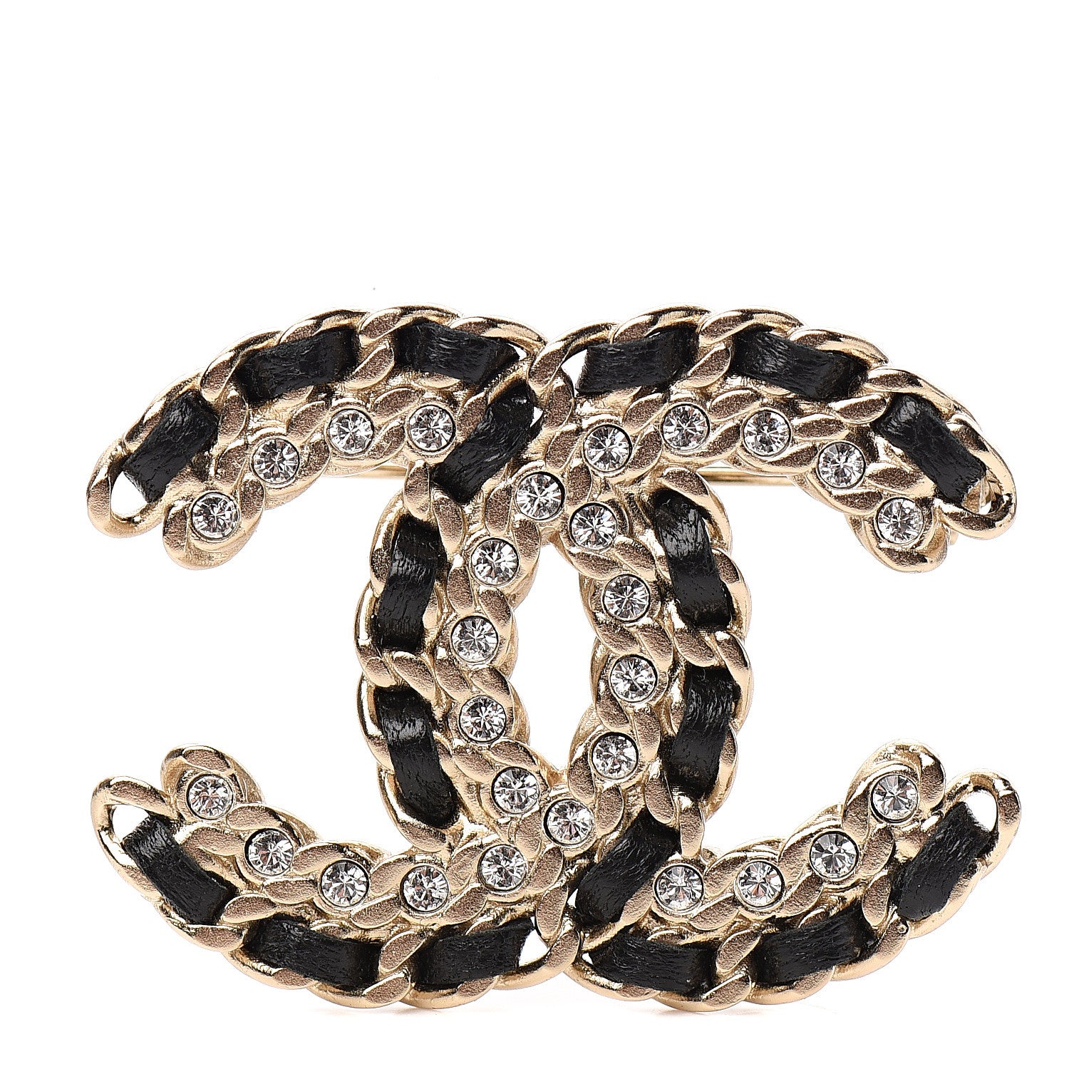 Chanel Lambskin Crystal Vintage Allure CC Chain Brooch Black Gold 1 of 4
