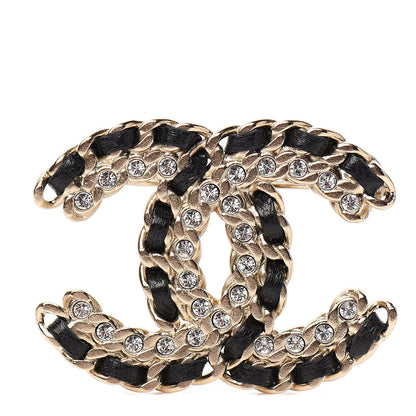 Chanel Lambskin Crystal Vintage Allure CC Chain Brooch Black Gold 1 of 4