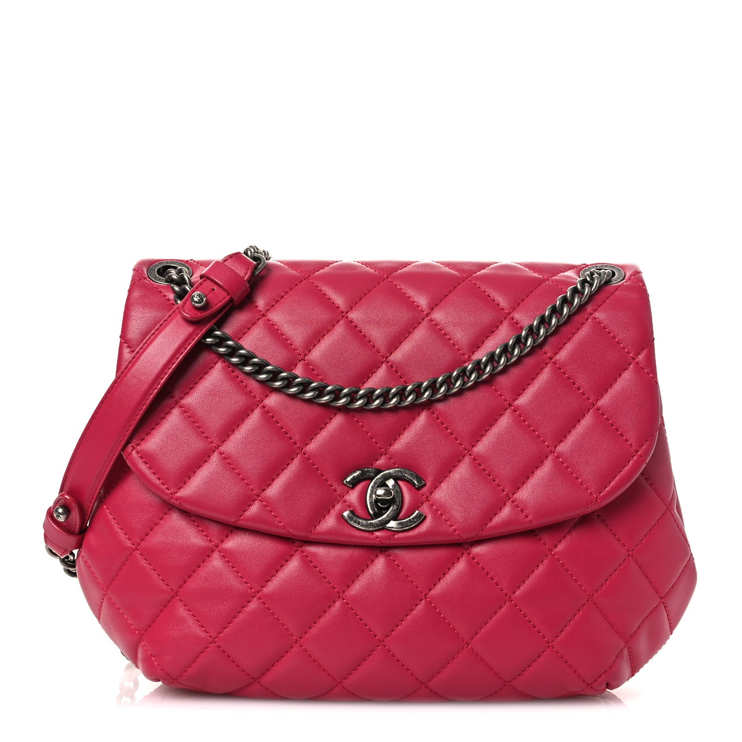 Lambskin Quilted Large Daily Supple Flap Dark Pink