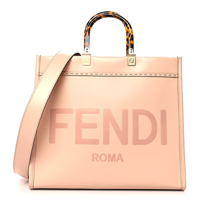 Fendi Vitello King Plexiglass Logo Embossed Medium Fendi Sunshine Shopper Tote Poudre 1 of 9