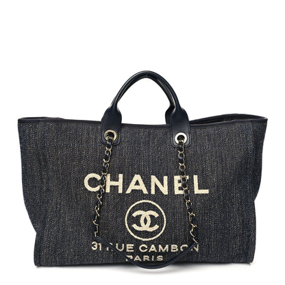 Chanel Denim Medium Deauville Tote Dark Blue White 3 of 15
