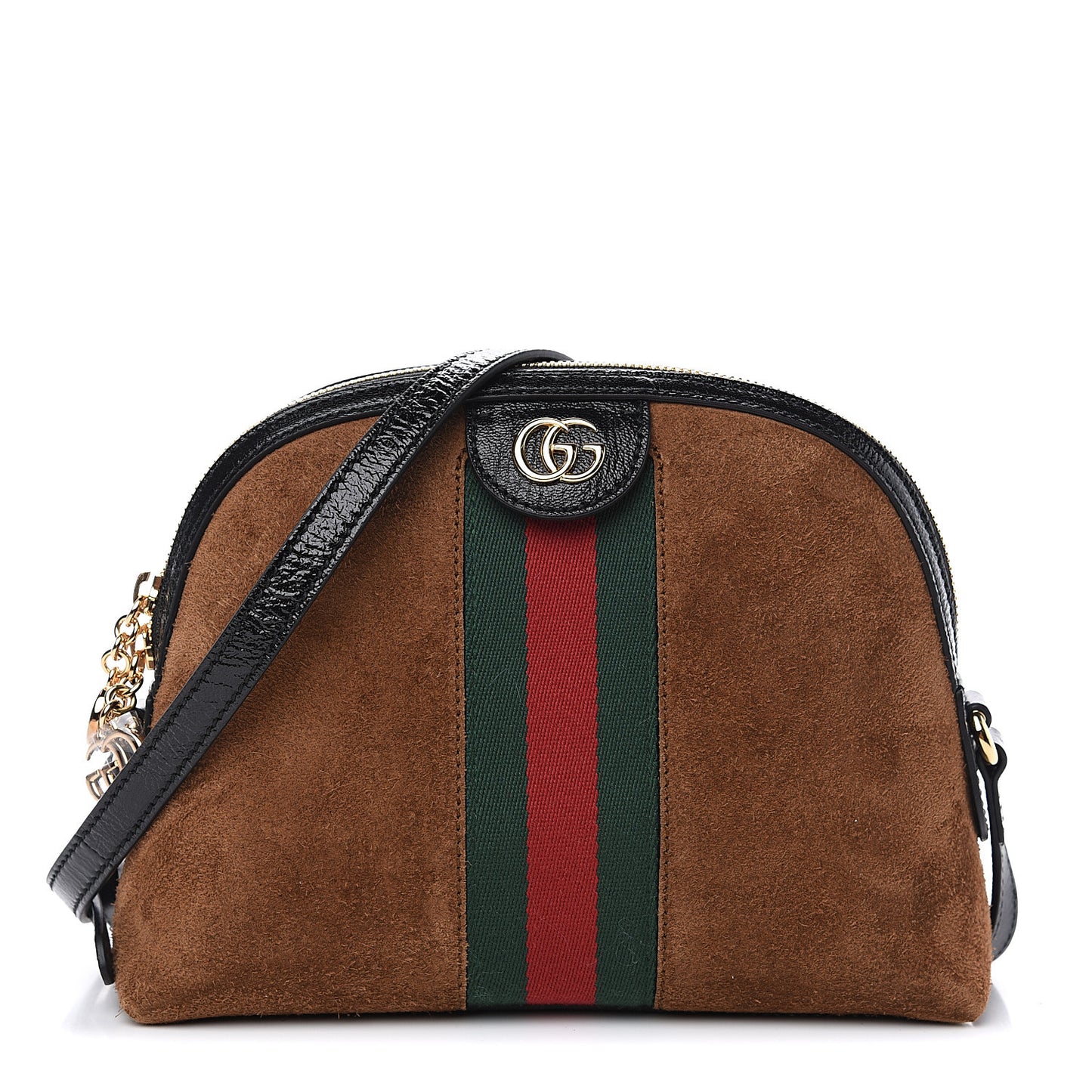 Suede Patent Web Small Ophidia Dome Shoulder Bag Nocciola Black