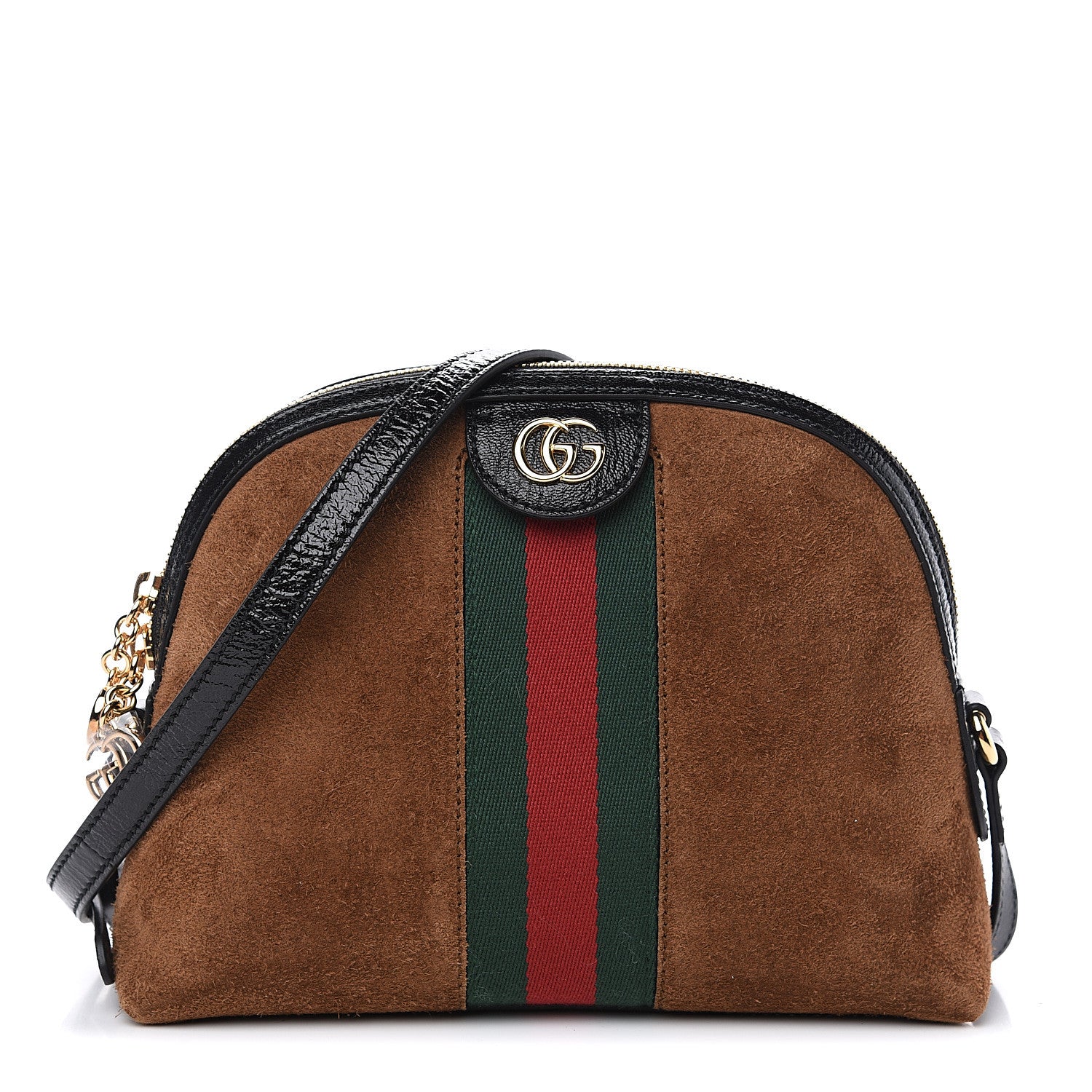 Gucci Suede Patent Web Small Ophidia Dome Shoulder Bag Nocciola Black 1 of 8
