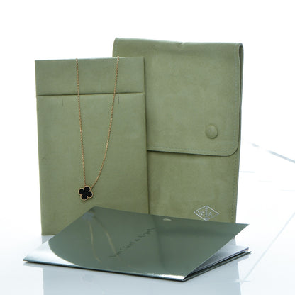 Van Cleef & Arpels 18K Yellow Gold Black Onyx Vintage Alhambra Pendant Necklace 7 of 7