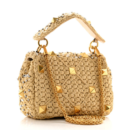 Valentino Garavani Raffia Crystal Medium Roman Stud Shoulder Bag Naturale Crystal 3 of 11
