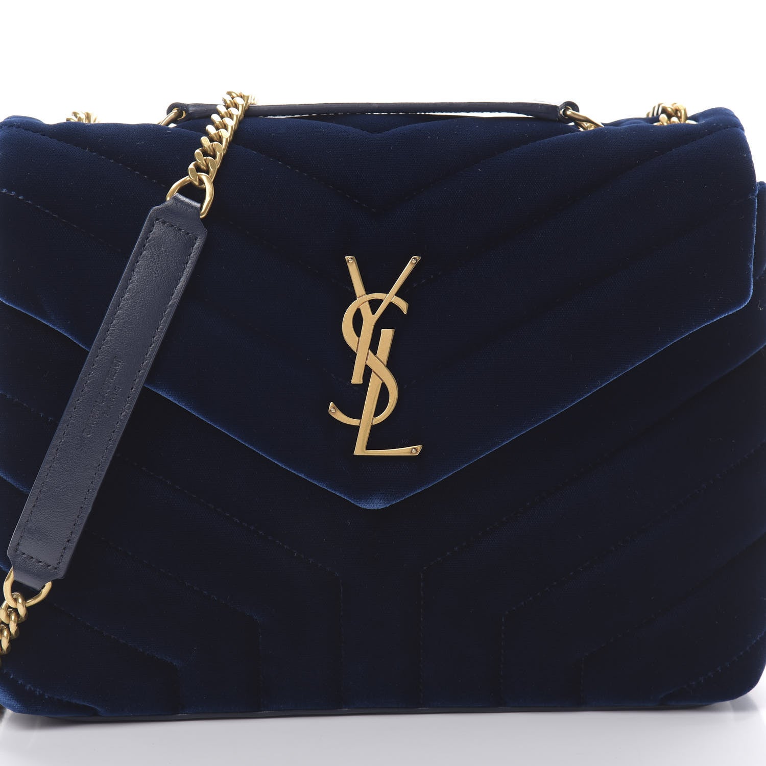 Saint Laurent Velvet Y Quilted Monogram Small Loulou Chain Satchel Medium Blue 7 of 13