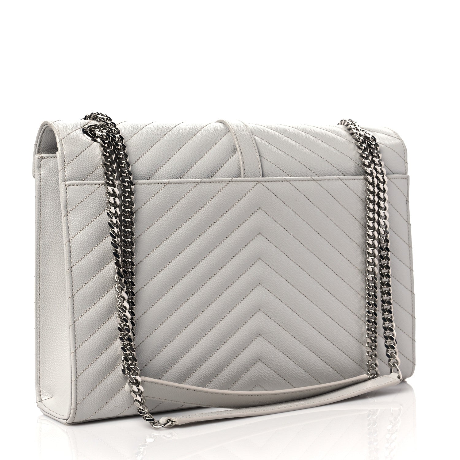 Saint Laurent Grain De Poudre Matelasse Chevron Large Monogram Satchel Light Grey 2 of 8