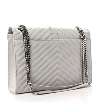 Saint Laurent Grain De Poudre Matelasse Chevron Large Monogram Satchel Light Grey 2 of 8