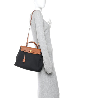 Hermes Military Toile Vache Hunter Herbag Zip Retourne 31 PM Black Fauve 2 of 10