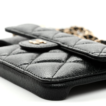 Chanel Caviar Quilted Pearl Crush iPhone XII Pro Max Holder With Chain Black 10 of 10