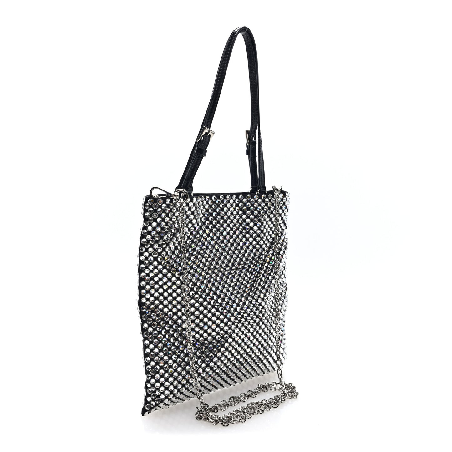 Satin Crystal Metal Triangle Logo Chain Crossbody Handbag Cristal