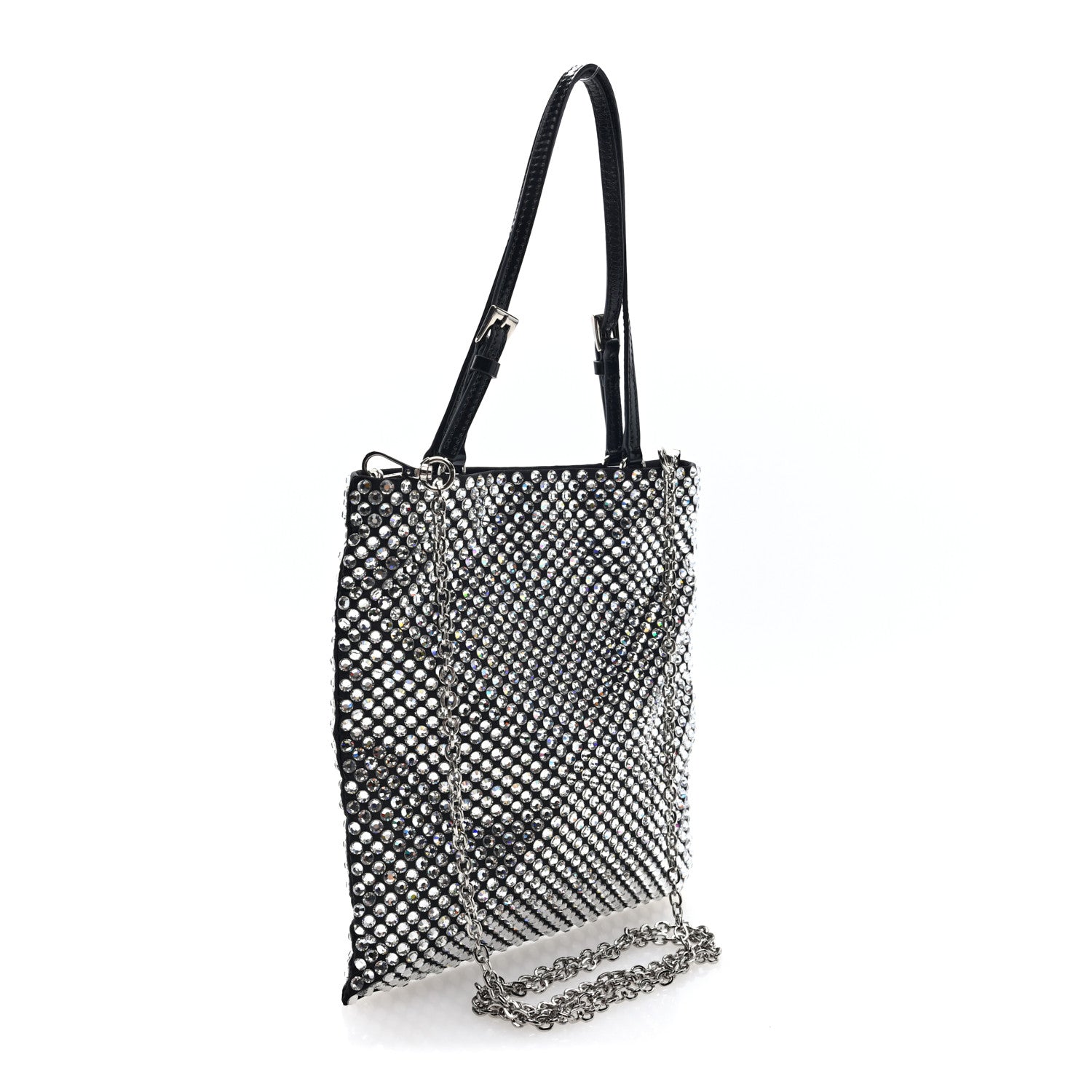 Prada Satin Crystal Metal Triangle Logo Chain Crossbody Handbag Cristal 3 of 9