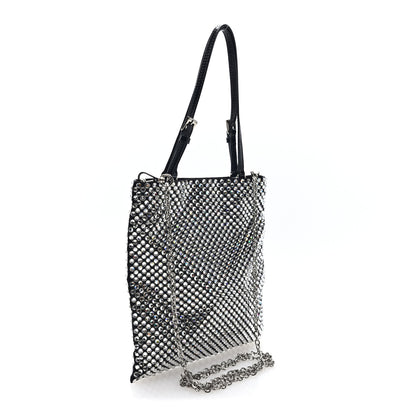 Prada Satin Crystal Metal Triangle Logo Chain Crossbody Handbag Cristal 3 of 9