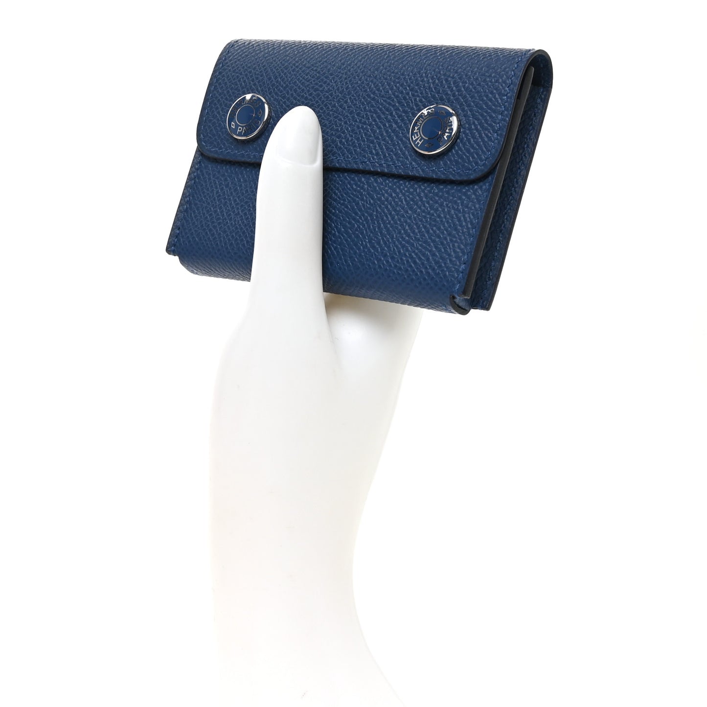Epsom Hermesnap Card Holder Bleu Tie