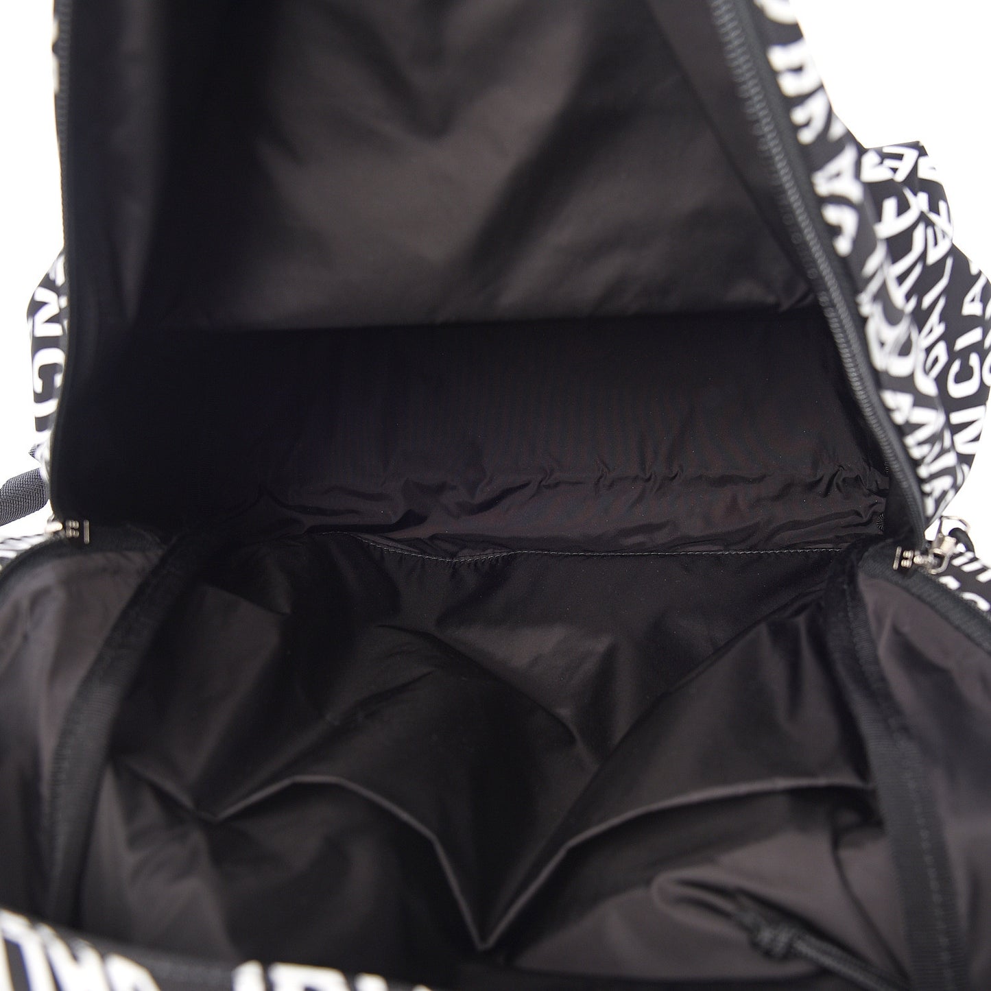 Nylon Wave Logo Printed Wheel Backpack Black White