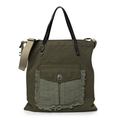 Chanel Canvas Tweed Stitched Cuba Patchwork Large Crossbody Shopper Tote Khaki 1 of 9