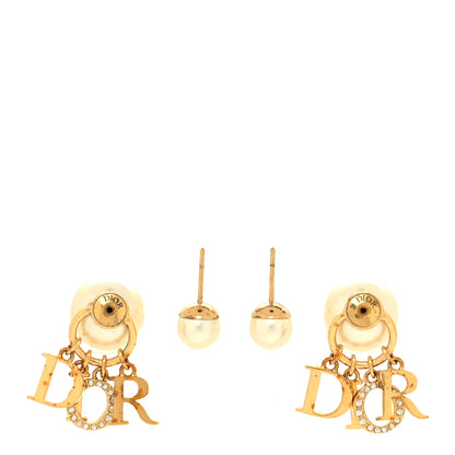 Christian Dior Pearl Crystal Tribal Logo Charms Earrings Gold 3 of 4