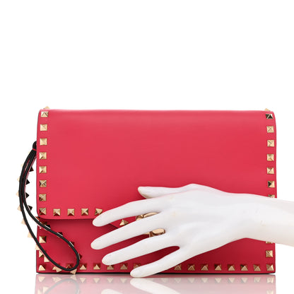 Valentino Garavani Vitello Rockstud Flip Lock Wristlet Clutch Deep Fuxia 2 of 6