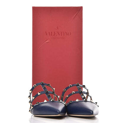 Valentino Garavani Pebbled Calfskin Rockstud Flat Cage Mules 38 Pure Blue 8 of 8