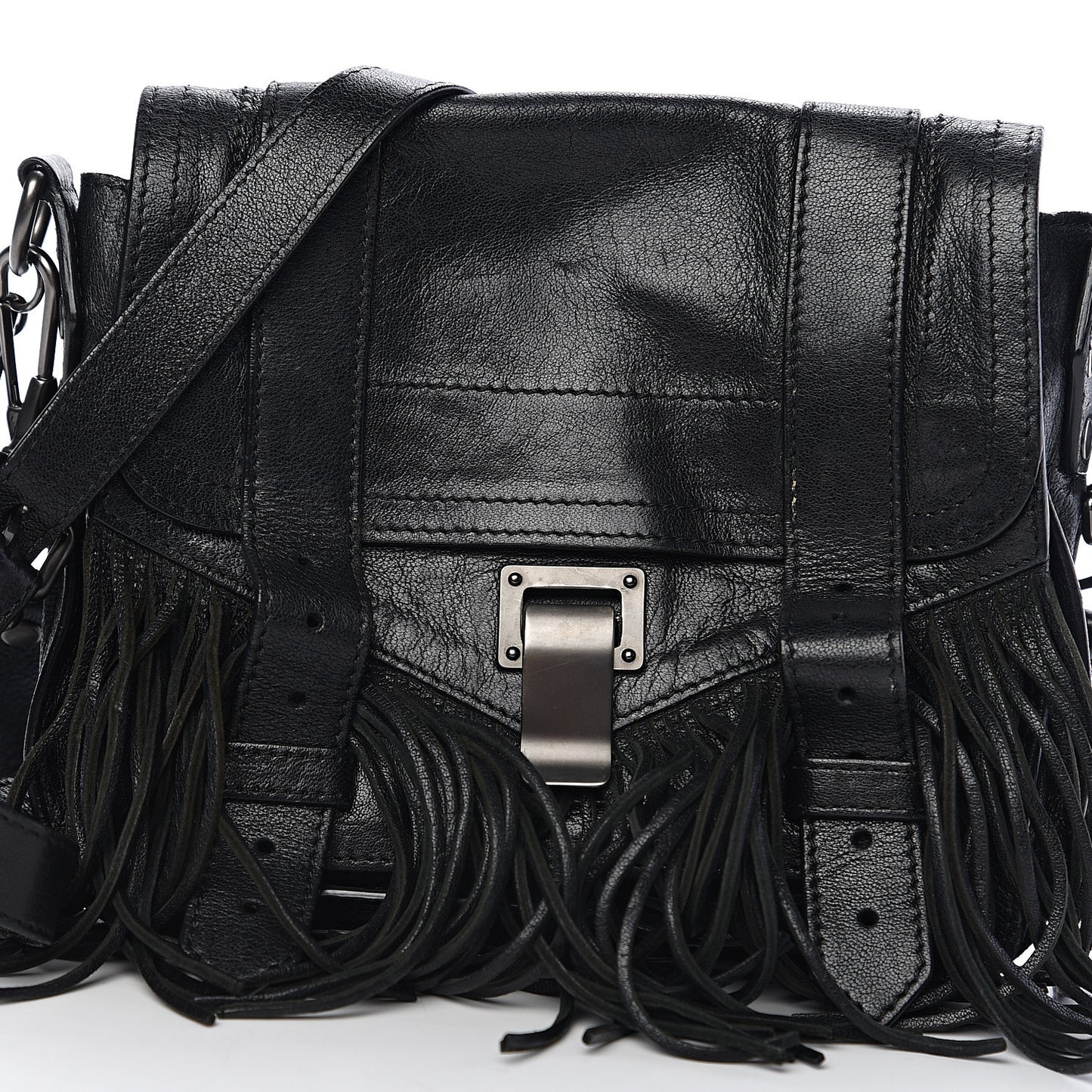 Lambskin Fringe PS1 Crossbody Pouch Black