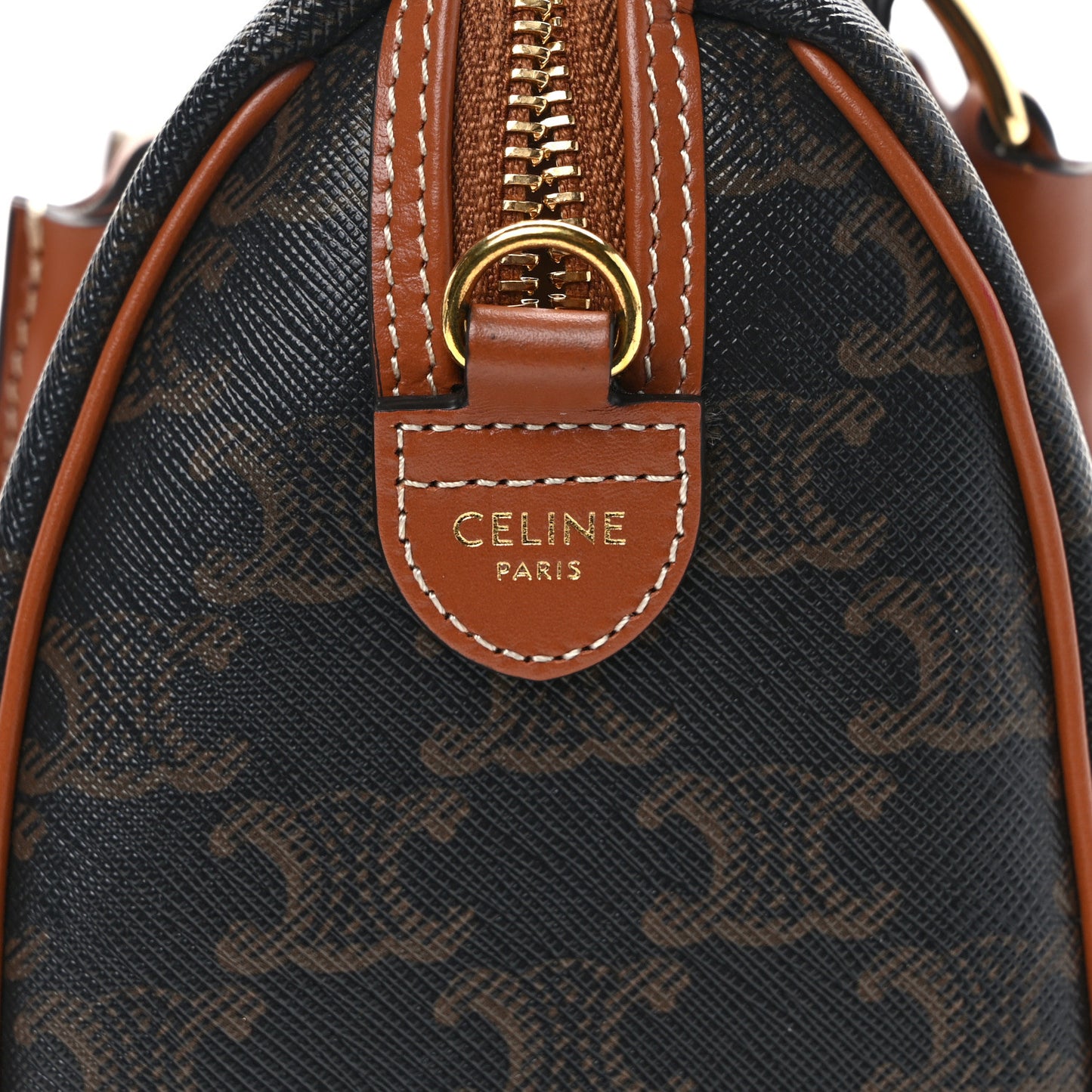 Triomphe Canvas Calfskin Small Boston Bag Tan