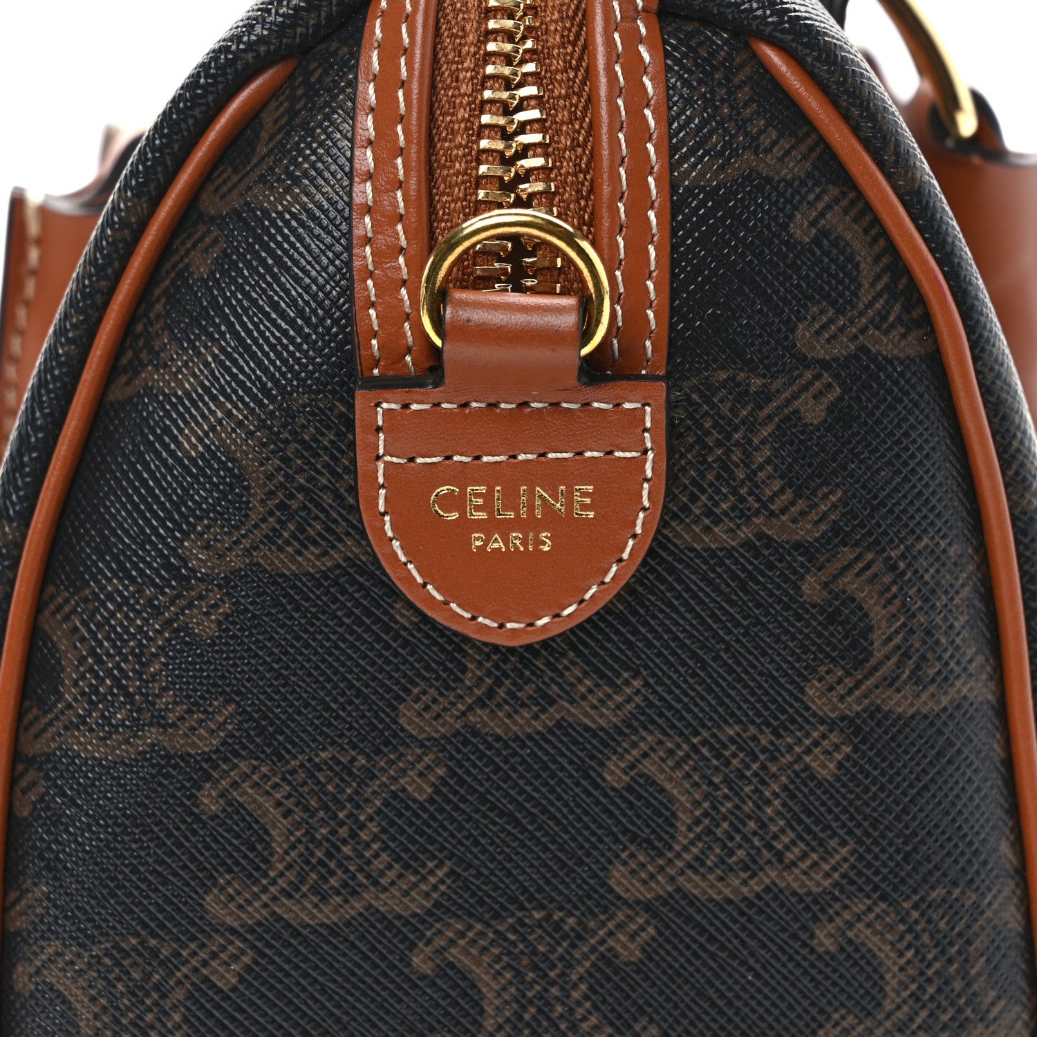 Celine Triomphe Canvas Calfskin Small Boston Bag Tan 6 of 13