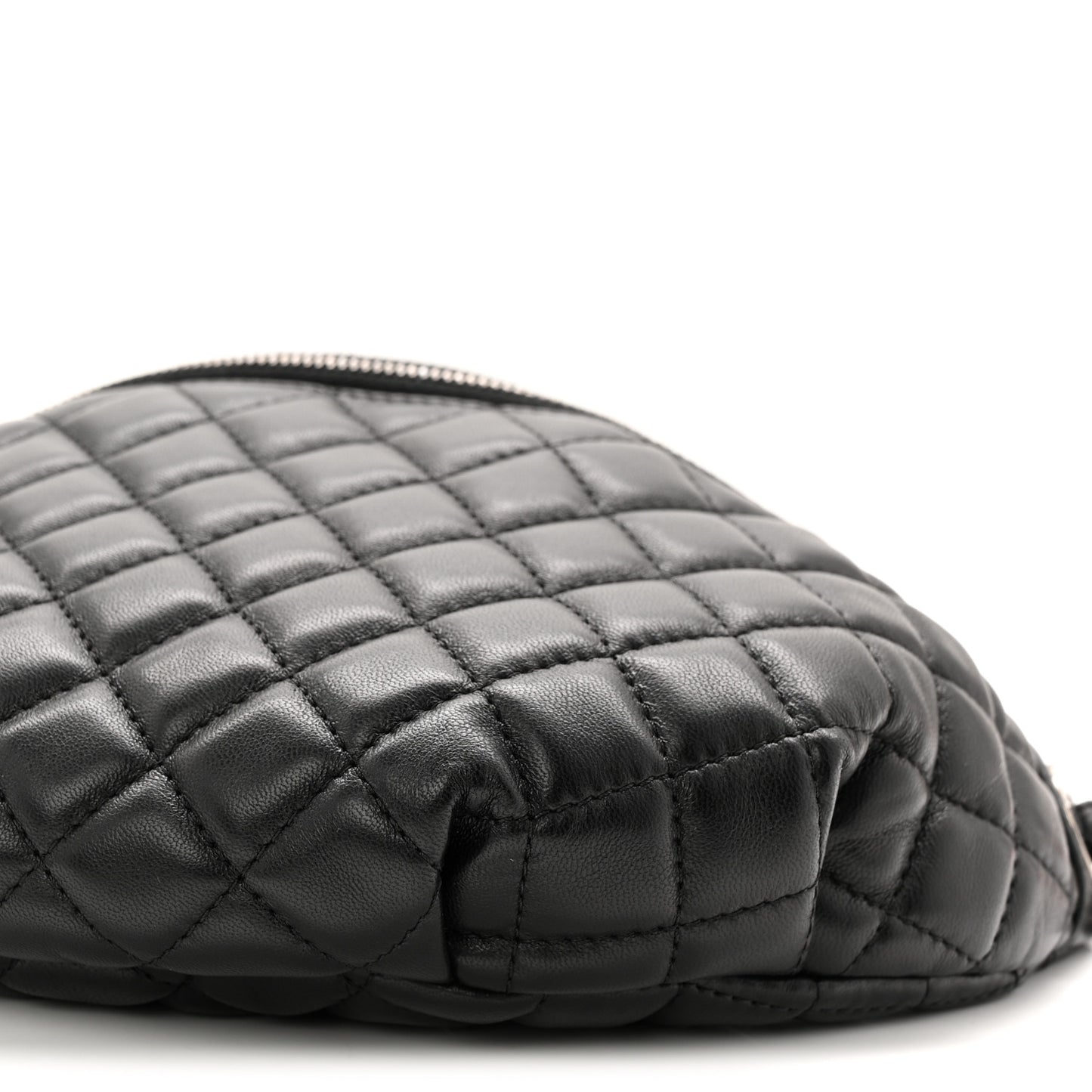Lambskin Quilted Banane Waist Bag Fanny Pack Black