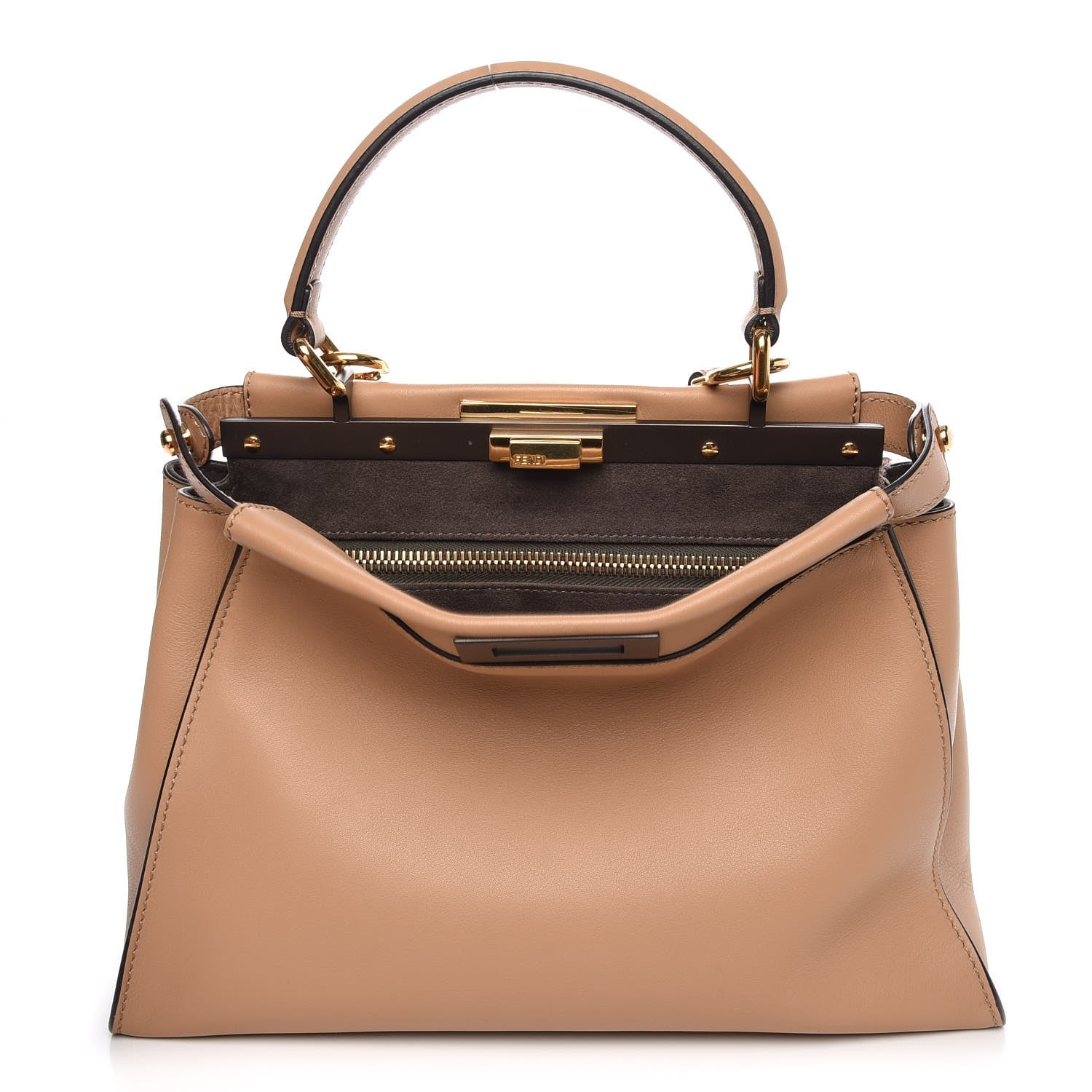 Fendi Vitello Seta Medium Peekaboo Iconic Satchel Cuoio 1 of 9