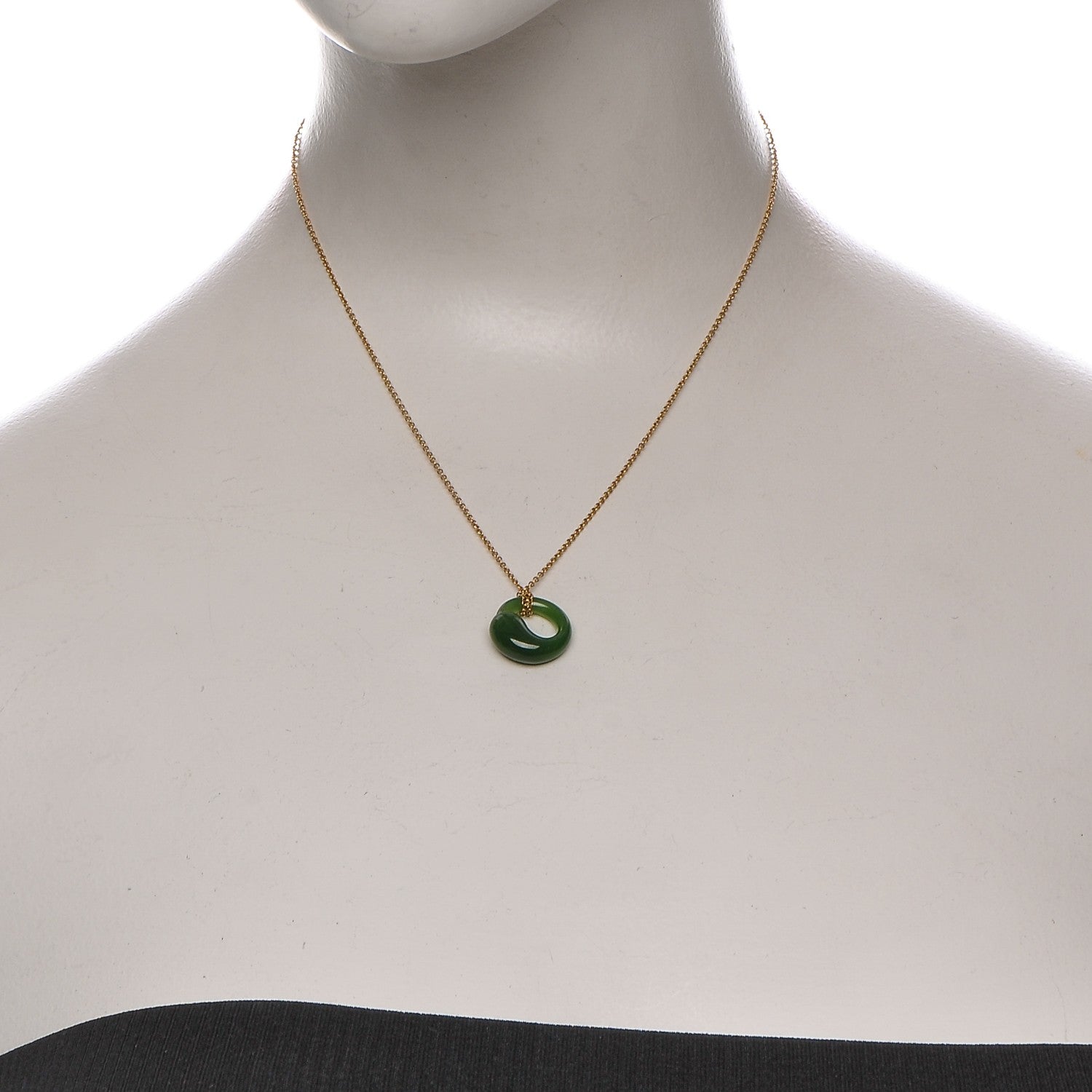 Tiffany 18K Yellow Gold Jade Elsa Peretti Eternal Circle Necklace 2 of 10