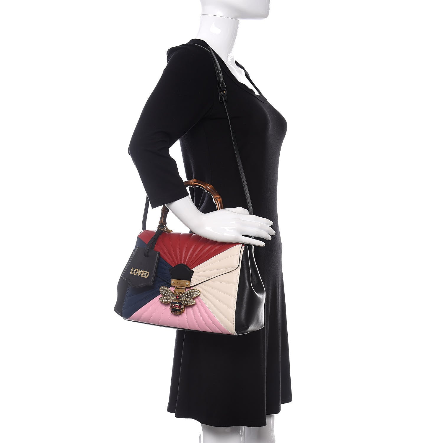 Gucci Calfskin Bamboo Trapuntata Queen Margaret Top Handle Bag Blue Agata Hibiscus Red Mystic White Sugar Pink 2 of 11