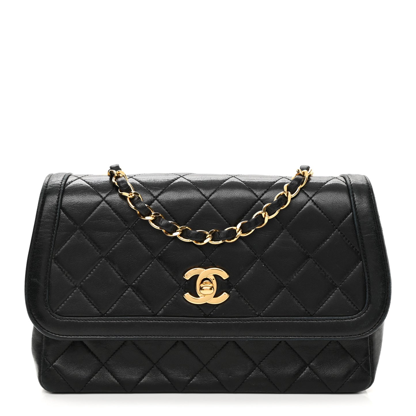 Lambskin Quilted Medium Single Flap Black