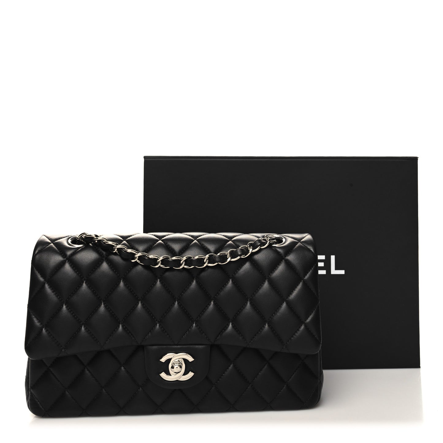 Lambskin Quilted Medium Double Flap Black