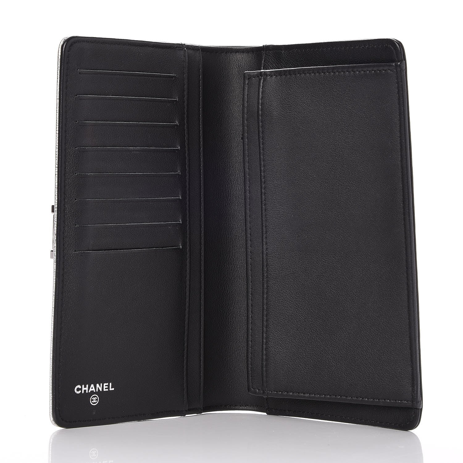 Chanel Metallic Goatskin Calfskin Boy Yen Wallet Silver Black 5 of 9